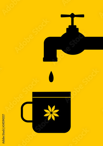 Black silhouette of tap with cup