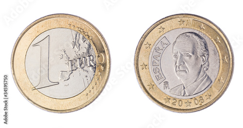 Front and Back of One Euro Coin Isolated on White Background