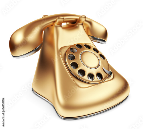 Vintage gold phone. 3d illustration isolated on white