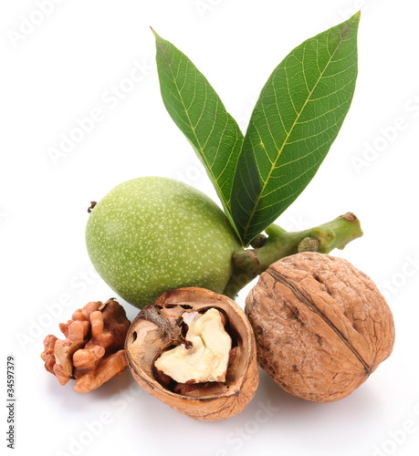 Green walnut; peeled walnut and its kernels.