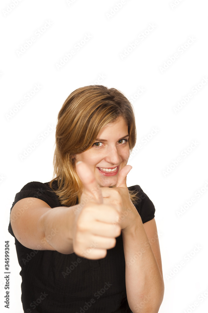 close up of young woman over white background