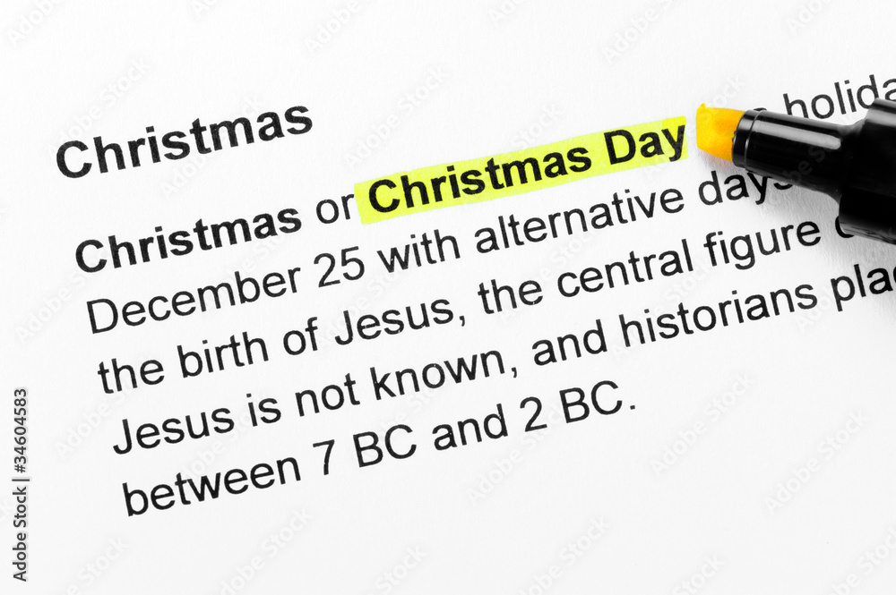 Christmas day text highlighted in yellow Christmas day text highlighted in yellow