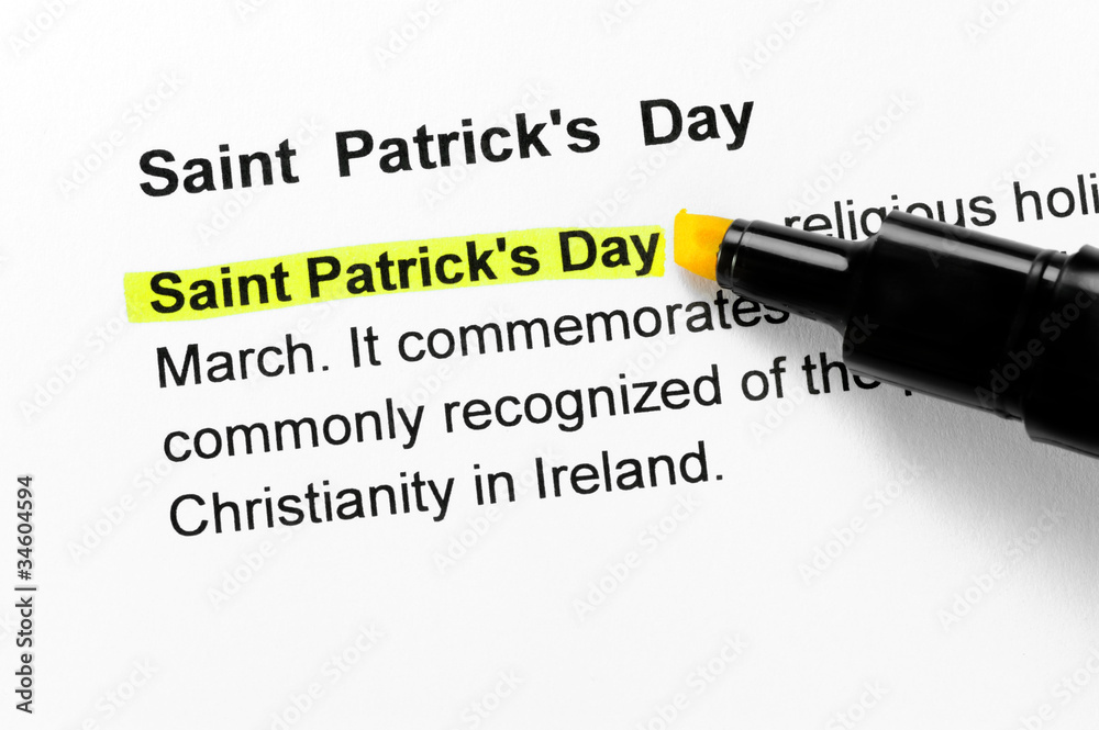 Saint Patrick`s Day text highlighted in yellow Saint Patrick`s Day text highlighted in yellow