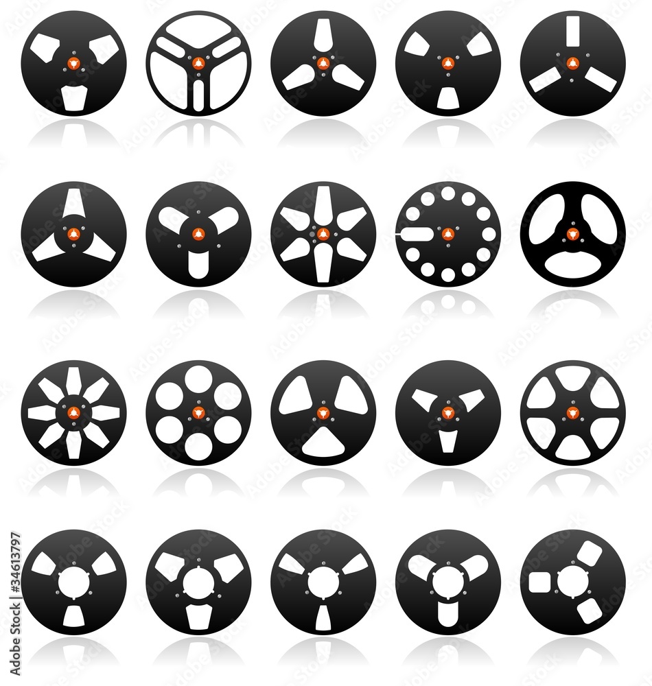 Analog Stereo Tape Reels Icon set, Vector