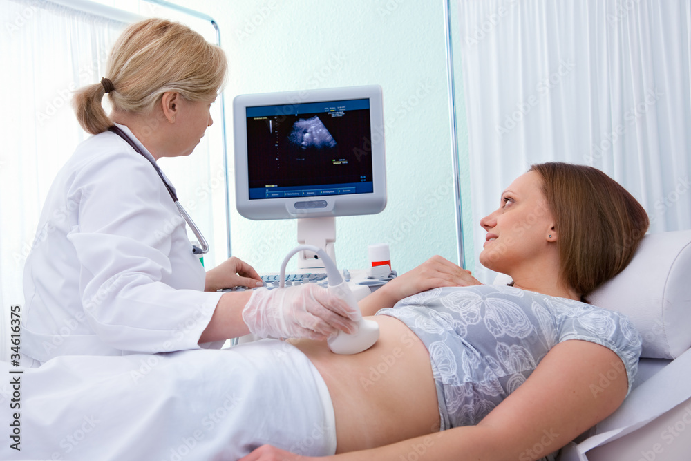 Fototapeta premium Pregnant woman getting ultrasound diagnostic from doctor