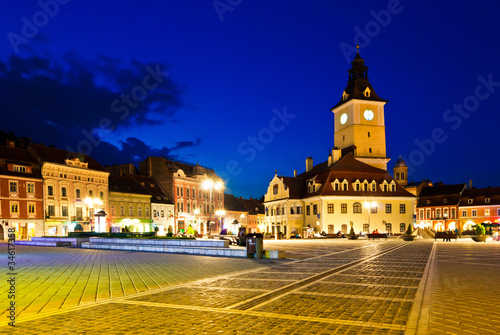 Brasov Council Square at twilight - Transylvania, Romania