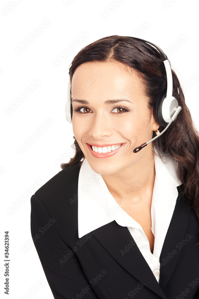 Support phone operator in headset, on white Support phone operator in headset, on white