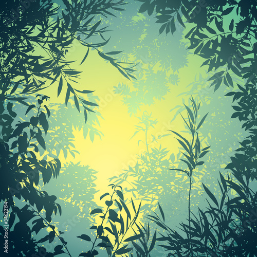 A Floral Background with Trees and Leaves
