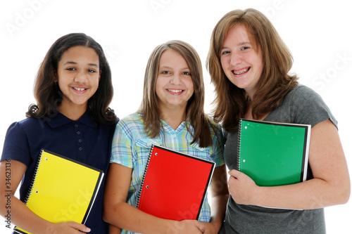 Teenage Girls On White Back...