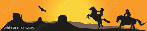 Monument Valley Cowboys Silhouette Sunset