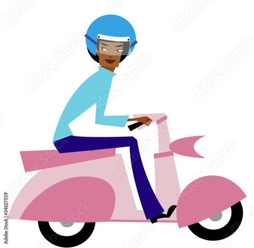 Side view of man on scooter