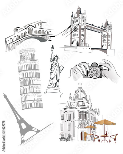 Set of world famous sights