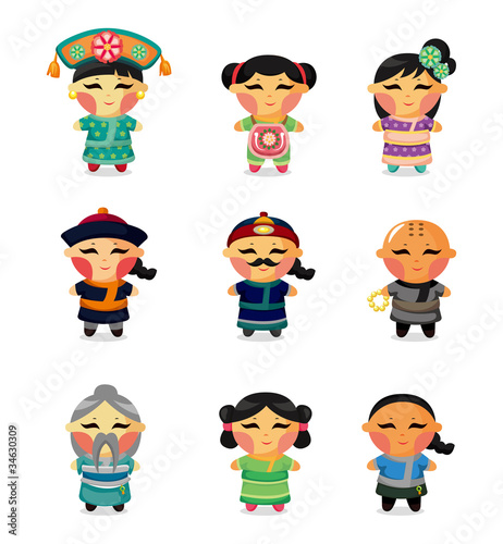 cartoon Chinese people icon set.