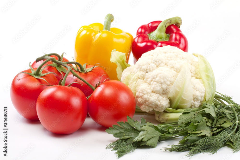 mix of fresh vegetables isolated on white mix of fresh vegetables isolated on white
