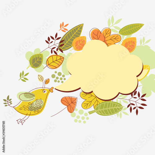 Autumn background with bird and booble for text