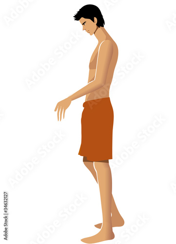Side view of man wearing towel