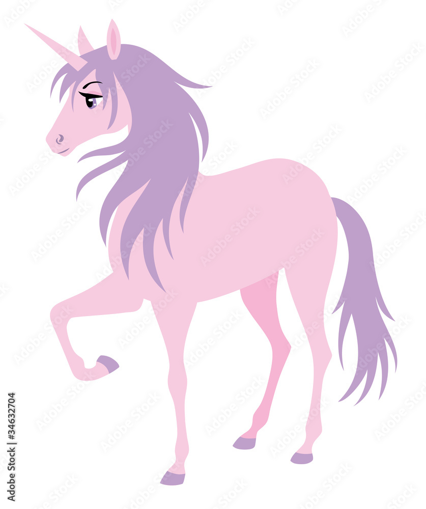 Cute pink unicorn with a purple hair. Stock Vector | Adobe Stock