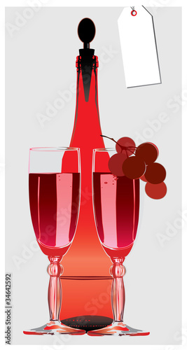 red-still-life-bottle-wineglass-grape-vine