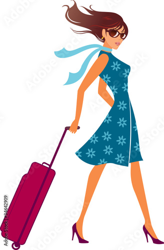 woman with a luggage bag. Baggage bag.