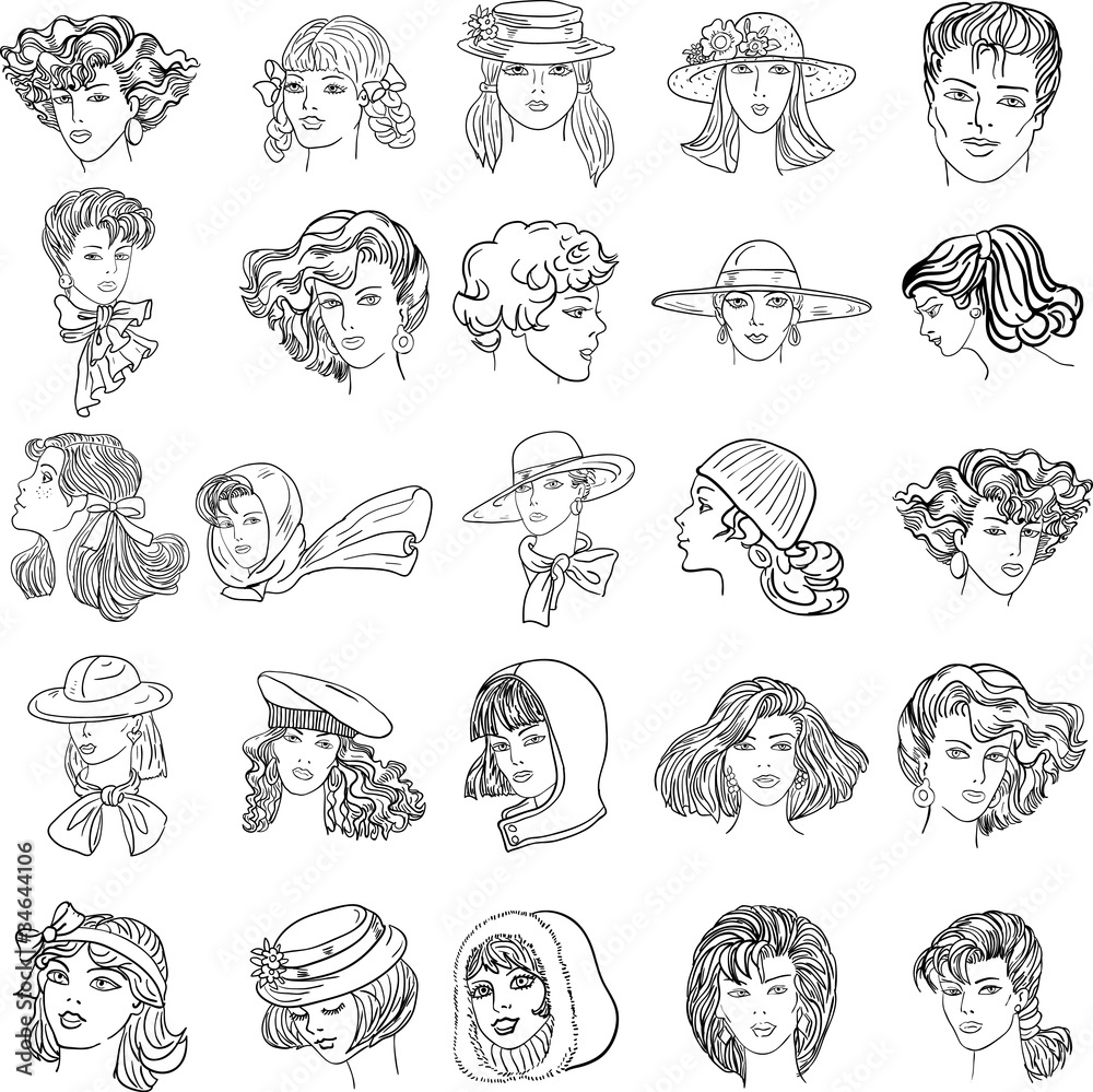Set hand-drawn fashion model.