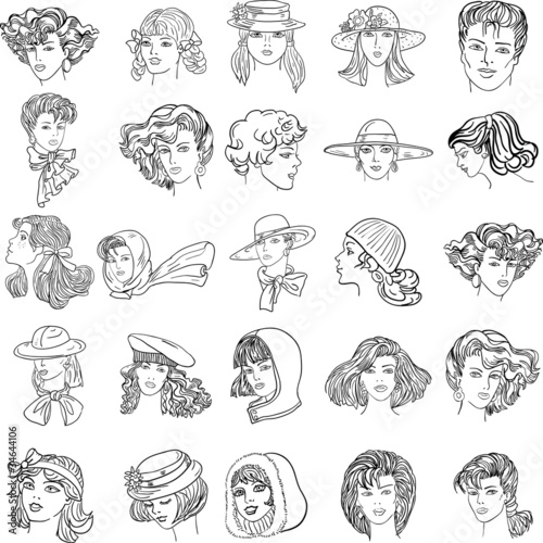 Set hand-drawn fashion model.