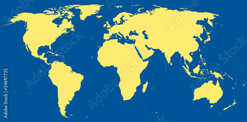 World map with continents in dark blue ocean.