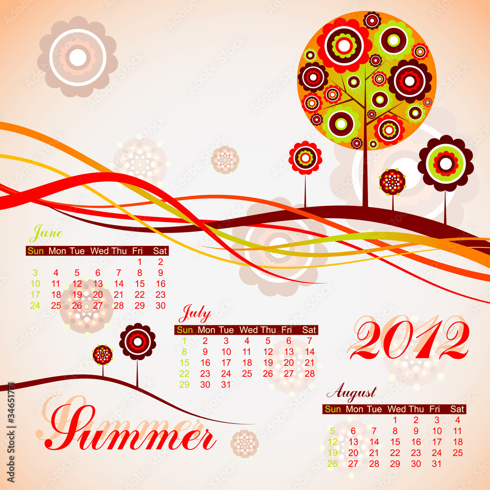 Fototapeta premium Tree summer calendar 2012, vector