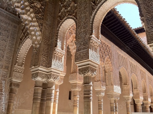 columns in the nazari palace of alhambra, granada photo