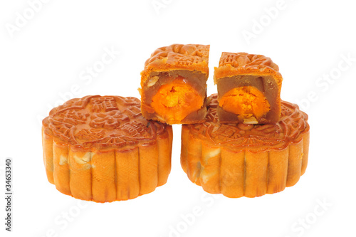 Moon Cakes With  Sectional  View Showing  The Egg Yolks photo