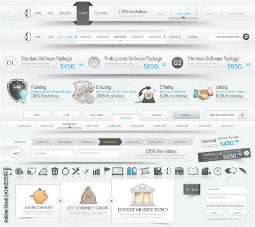 Web Design navigation elements pack with icons set