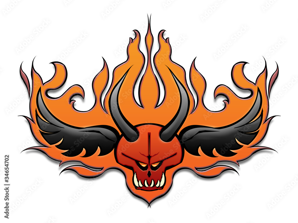 Naklejka premium Horned skull on fire