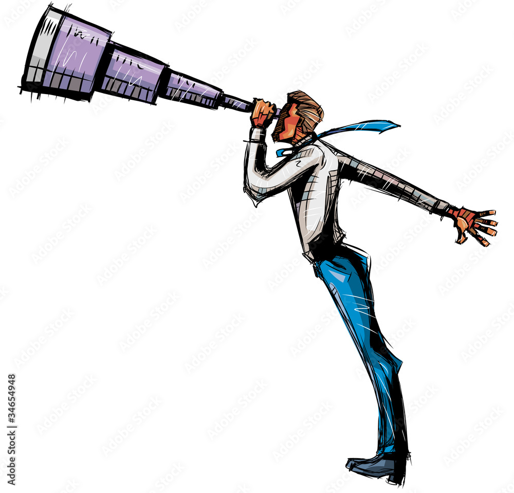 Obraz premium Side view of man holding telescope