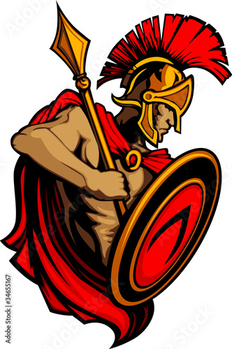 Spartan Trojan Mascot with Spear and Shield