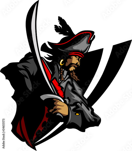 Canvas-taulu Pirate Mascot with Sword and Hat Graphic Illustration