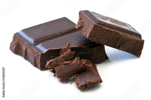 Fotografija Chocolate over white background, dark chocolate isolated