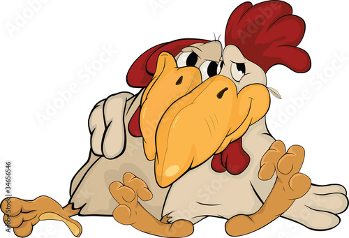 Family. A cock and a hen. Cartoon