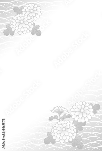 喪中　はがき　菊と露芝