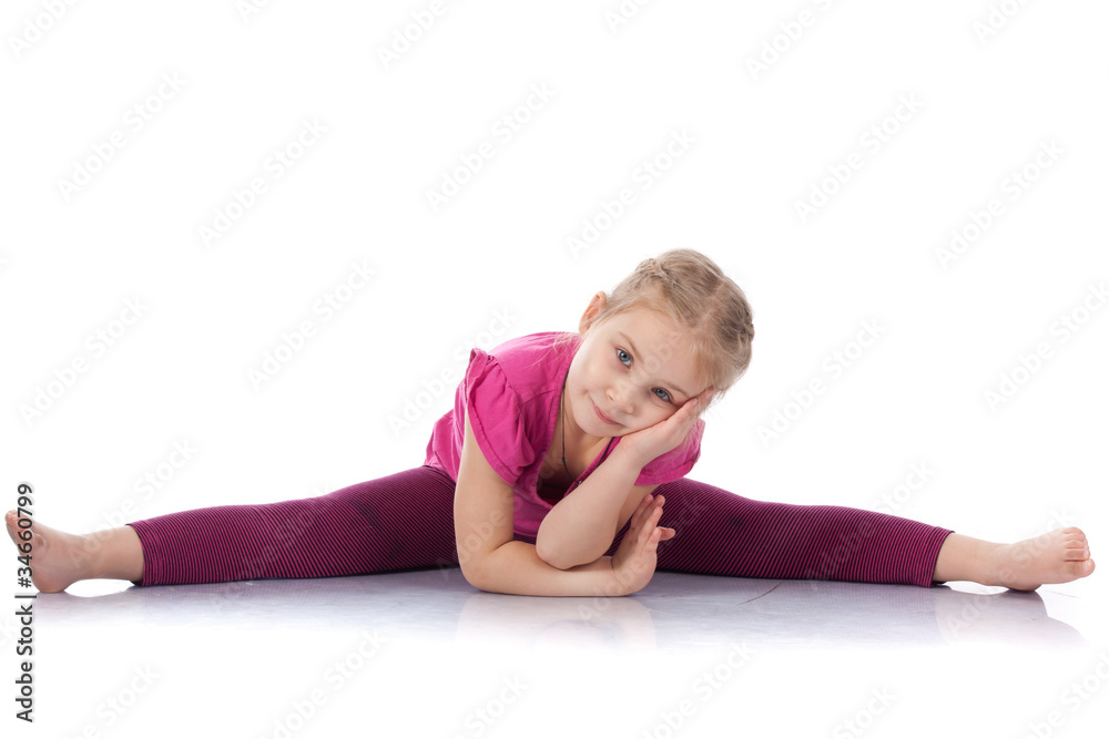 Studio portrait of girl gymnasts, stretching Studio portrait of girl gymnasts, stretching