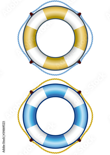 Salvagenti azzurro e oro con corde