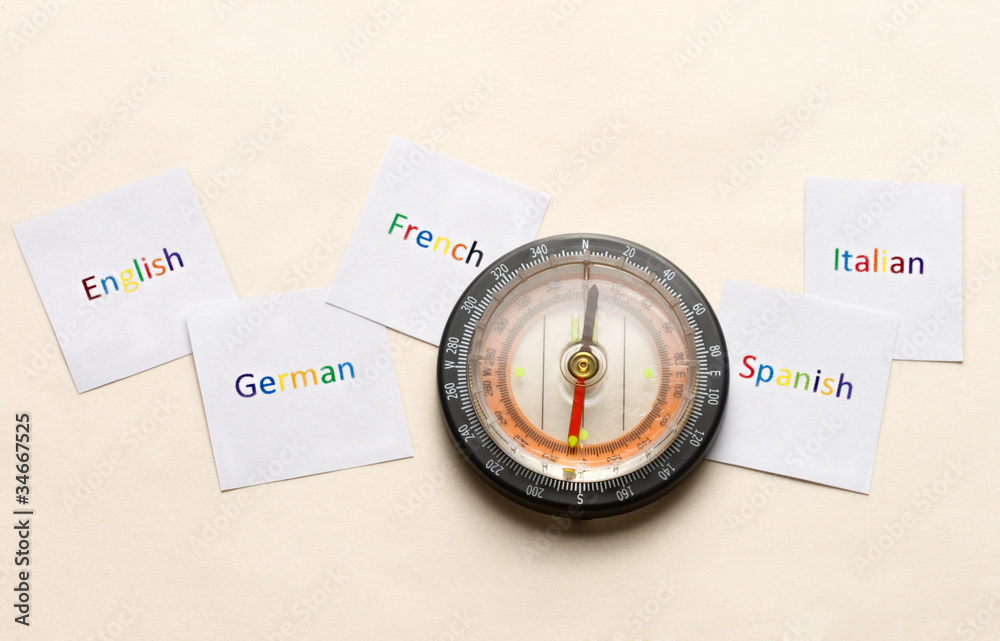Compass and language direction on the white background Compass and language direction on the white background