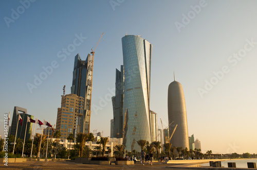 Early morning partial skyline of Doha, Qatar.