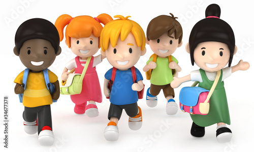 3D render of School Kids Running #34677378