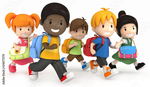3D render of School Kids Running #34677379