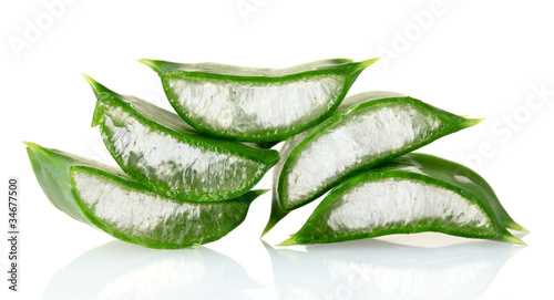 chopped leaf aloe vera isolated on white