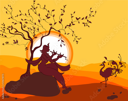 Shadow Art Shri Krishna Playing Flute, Peacock dancing