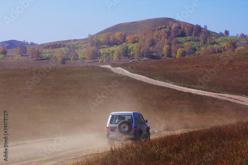 Off-road vehicle running in the grassland © raywoo