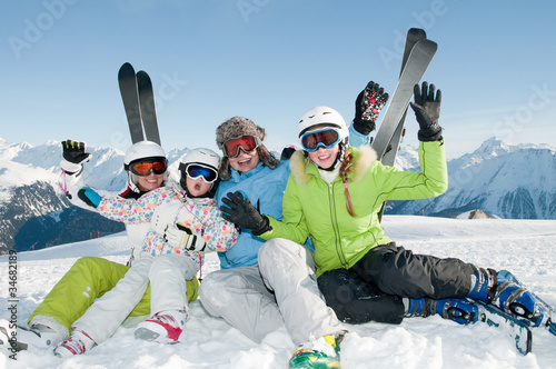 Ski, snow, sun and fun - happy family on ski #34682189