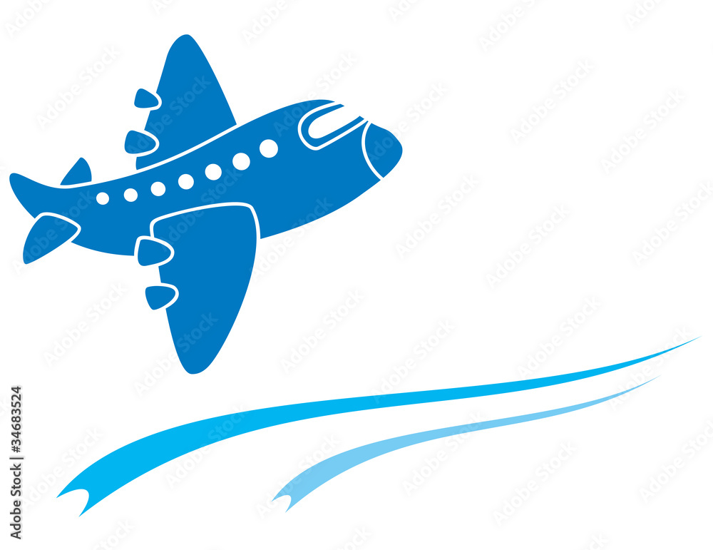 Design of blue aeroplane isolated on white