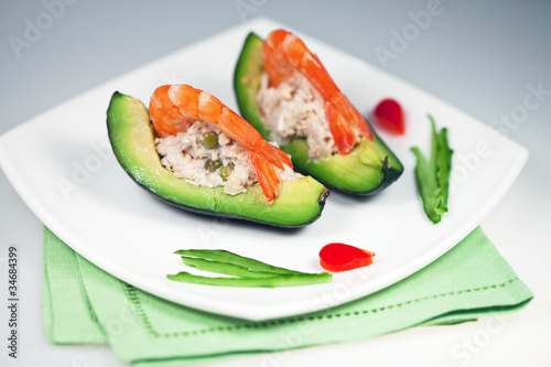 Salad of vegetables avocado with shrimp