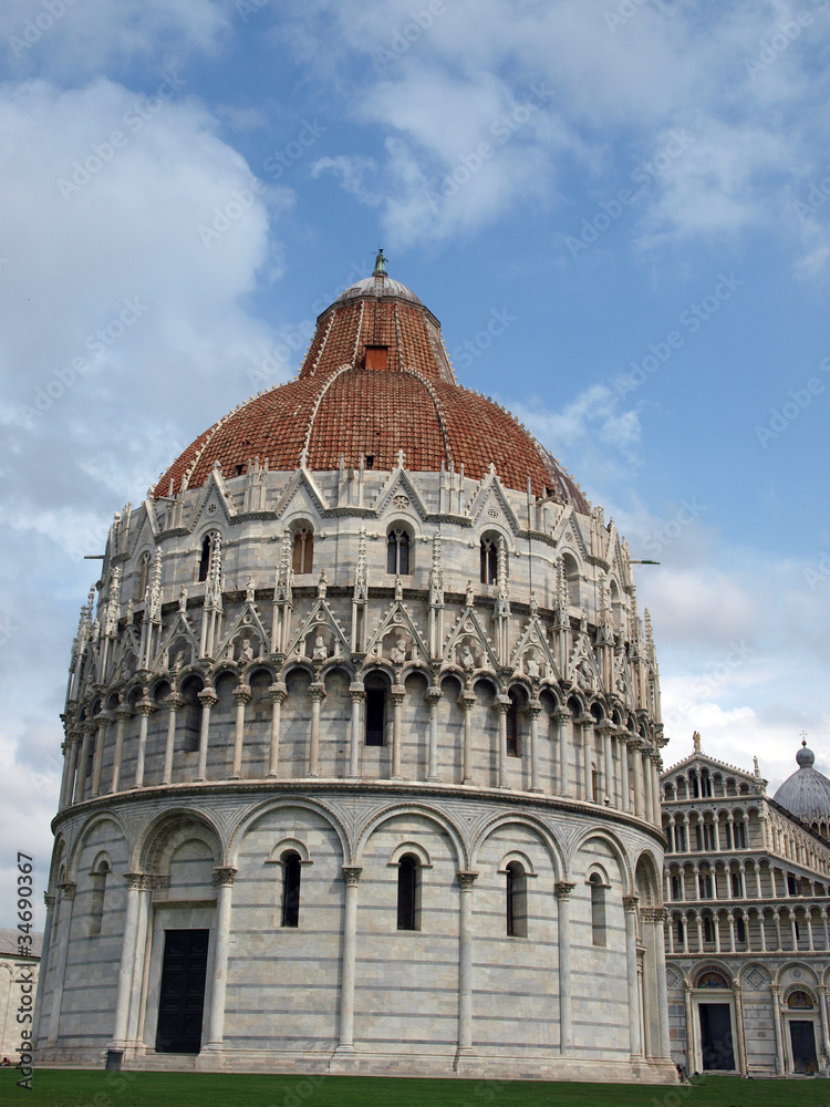 Pisa - Baptistery  and Duomo in the Piazza dei Miracoli